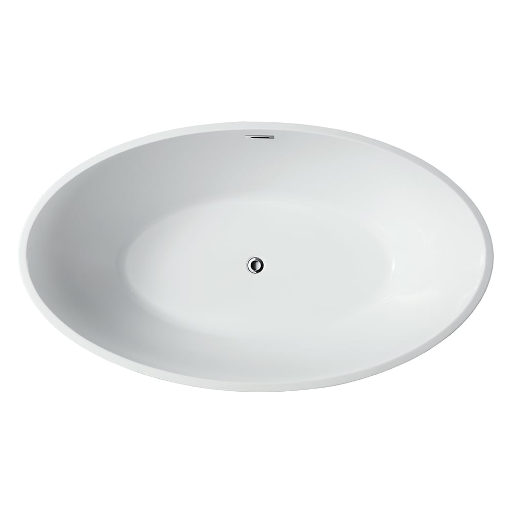 Freestanding acrylic bathtub with polished chrome slotted overflow and pop-up drain. 6834