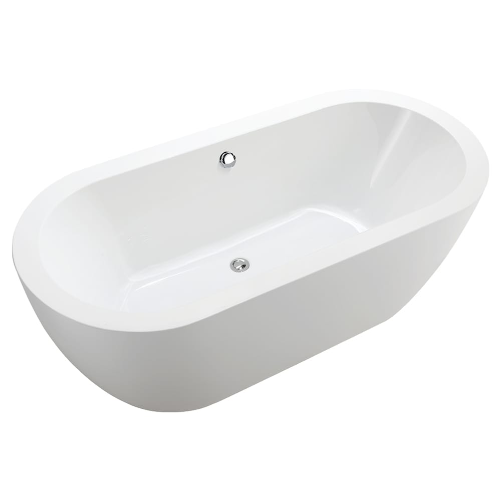 Freestanding acrylic bathtub with polished chrome round overflow and pop-up drain. 6836