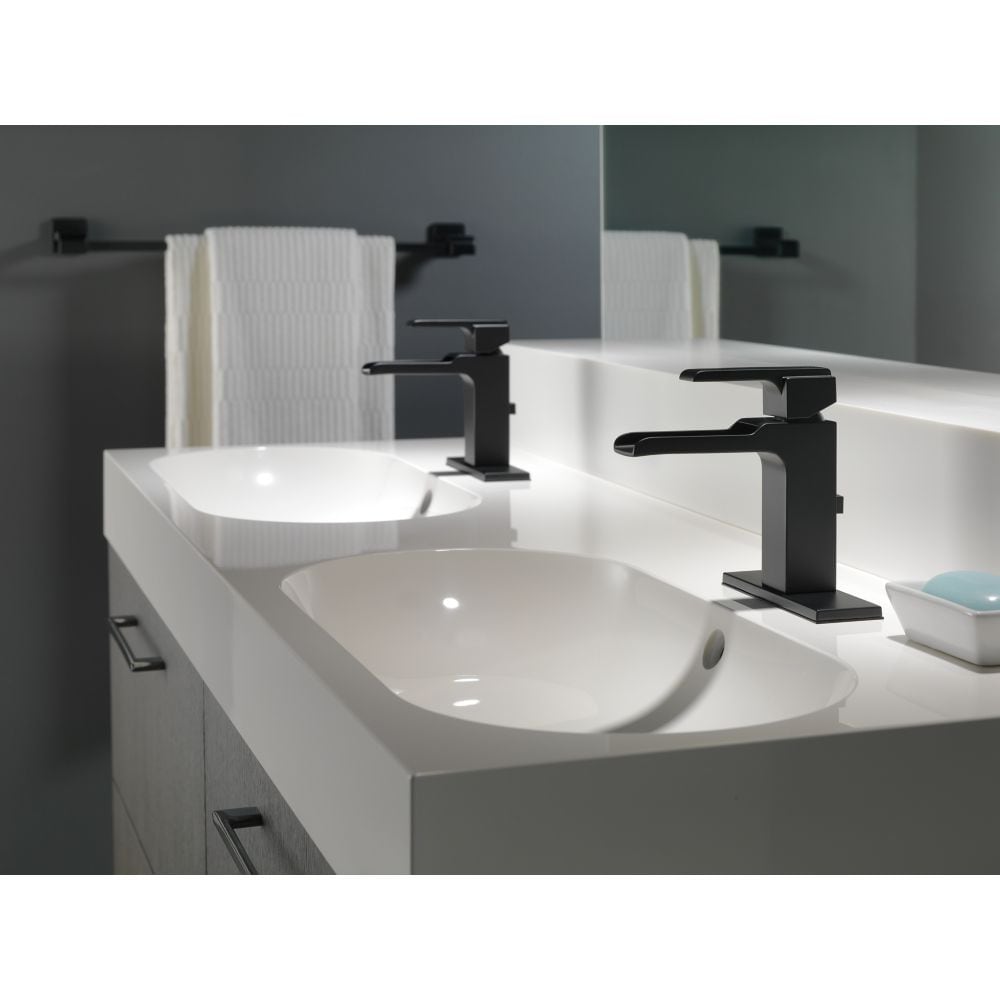 Ara Single Hole Single Handle Lever Channel Bathroom Sink Faucet Deck Mount Waterfall in Matte Black