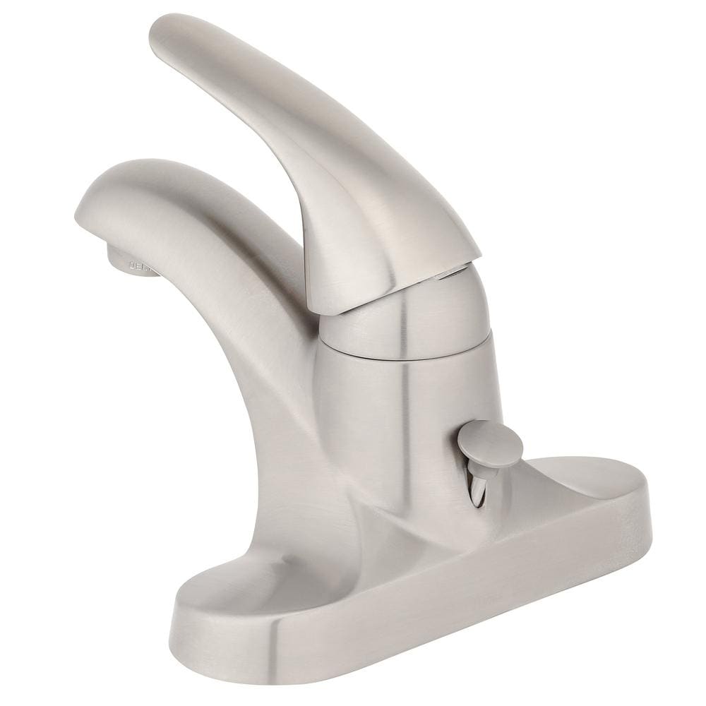Robinet de lavabo de salle de bain à levier unique à commande centrale de 4 po Foundations à débit standard en acier inoxydable