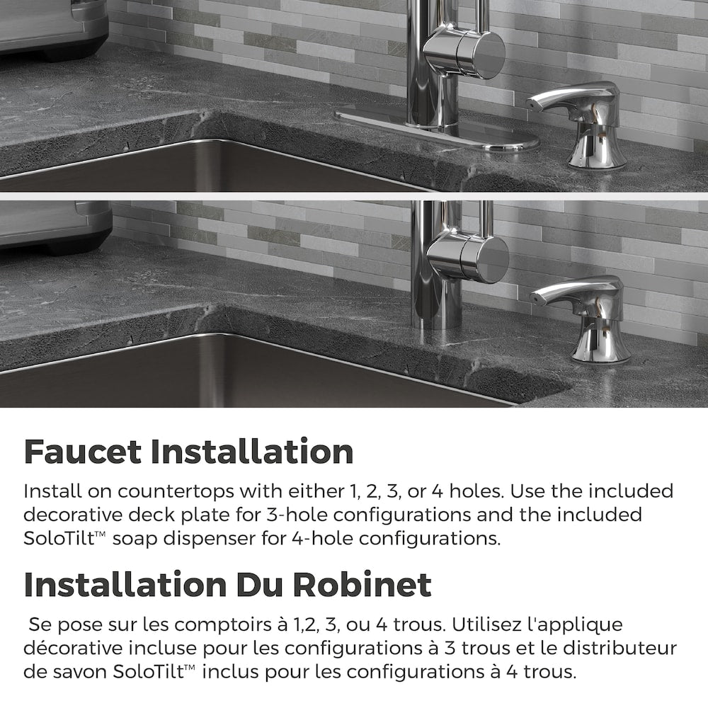 Zanna 1-Handle Polished Chrome Pull Out/Pull Down Kitchen Faucet/Kitchen Sink Faucet/Tap with Soap Dispenser
