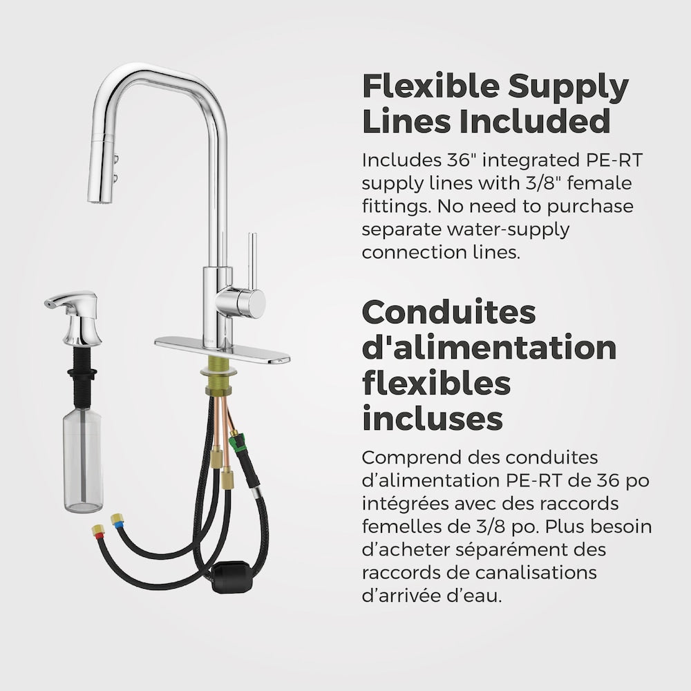 Zanna 1-Handle Polished Chrome Pull Out/Pull Down Kitchen Faucet/Kitchen Sink Faucet/Tap with Soap Dispenser