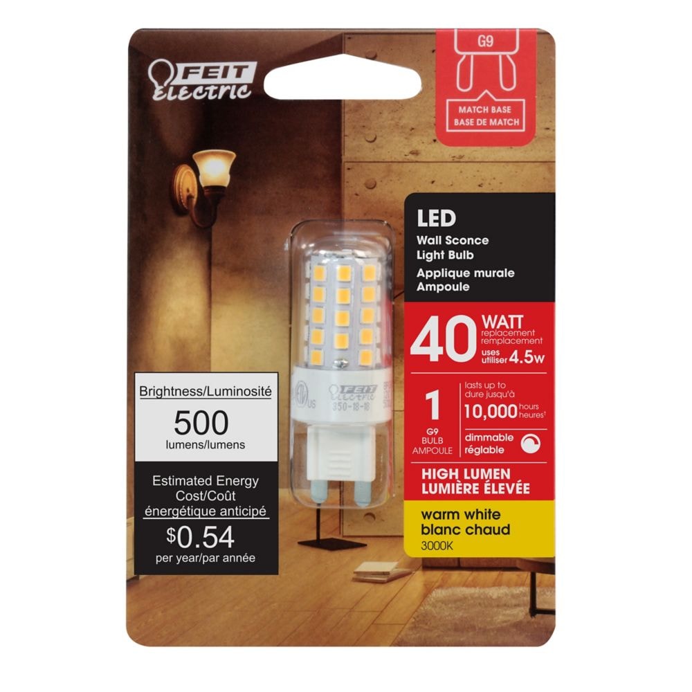 Ampoule LED à culot à deux broches G9 équivalente à 40 watts et 500 lumens, blanc chaud 3 000 K