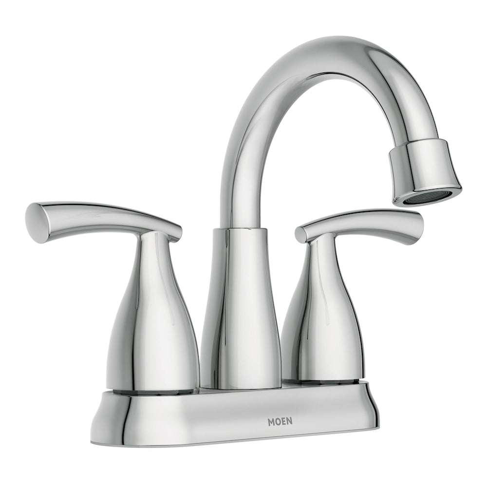 Robinet de lavabo de salle de bain central Essie à 2 poignées de 4 pouces en chrome (vidange et valve incluses)