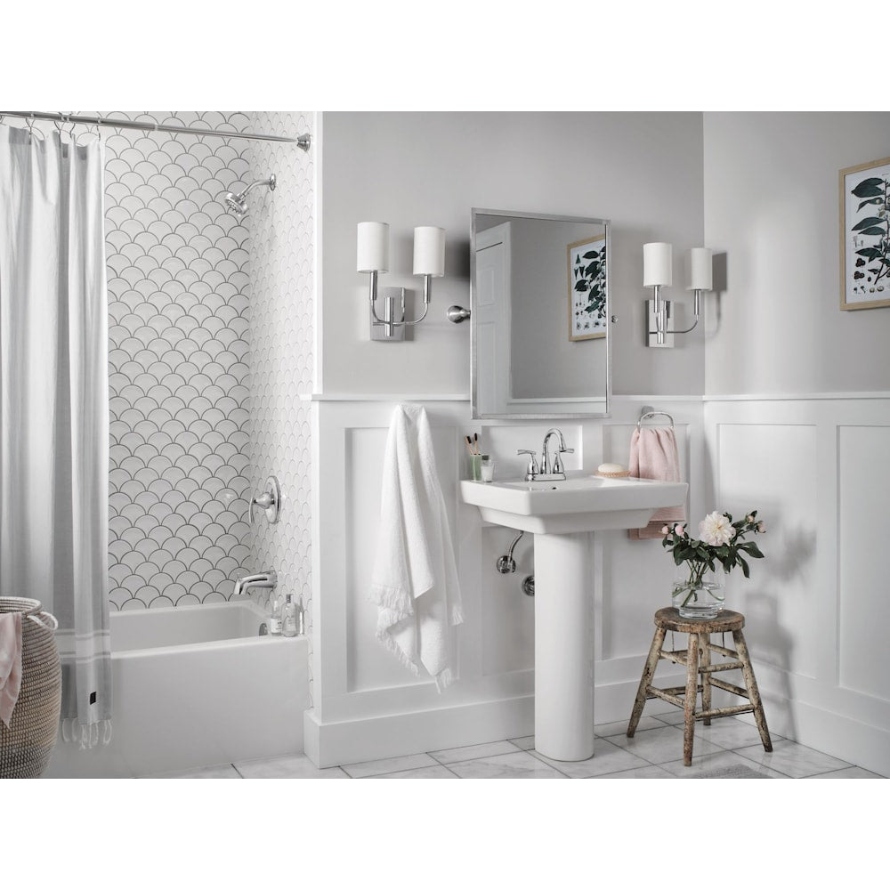 Robinet de lavabo de salle de bain central Essie à 2 poignées de 4 pouces en chrome (vidange et valve incluses)