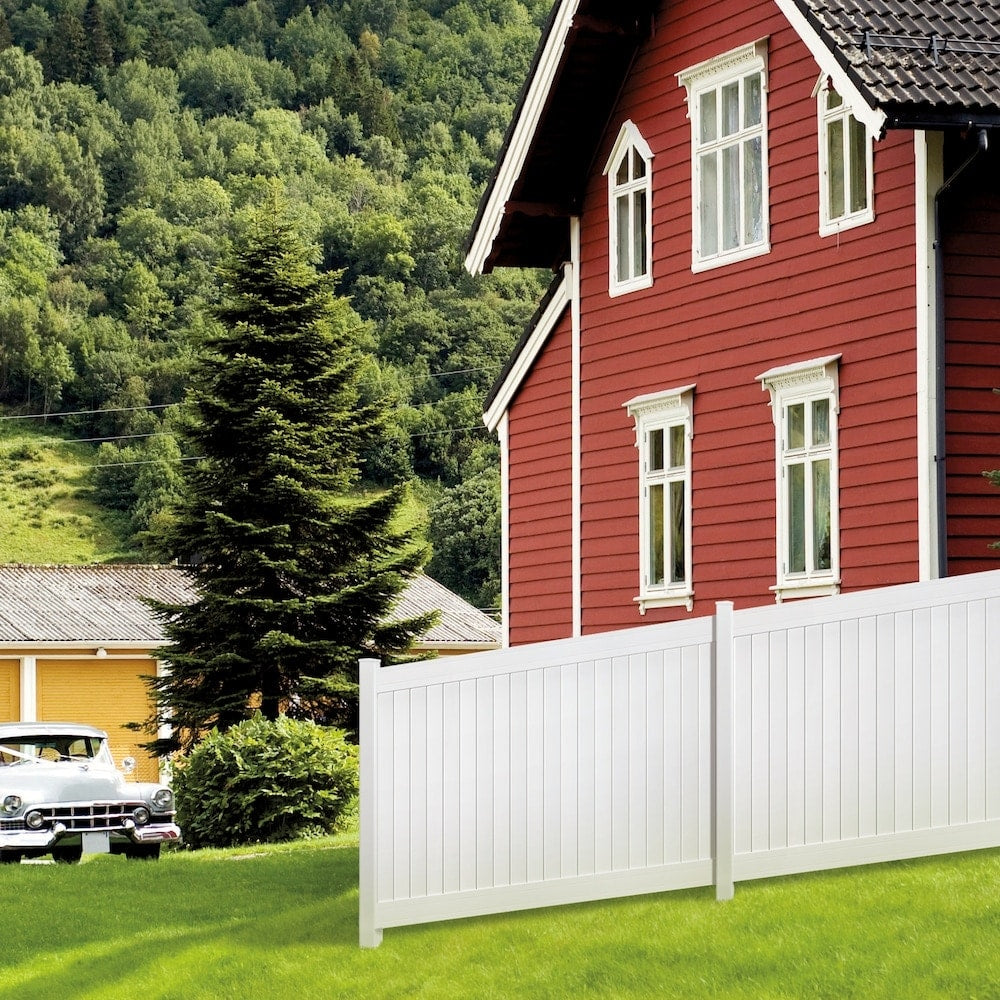 5 in. x 5 in. x 8 ft. White Routed Vinyl Fence End Post 1 pack
