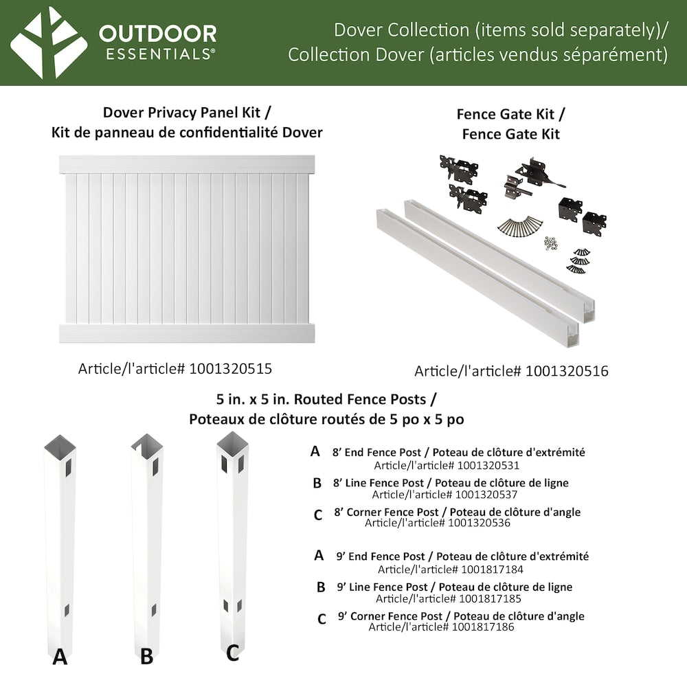 5 in. x 5 in. x 8 ft. White Routed Vinyl Fence End Post 1 pack