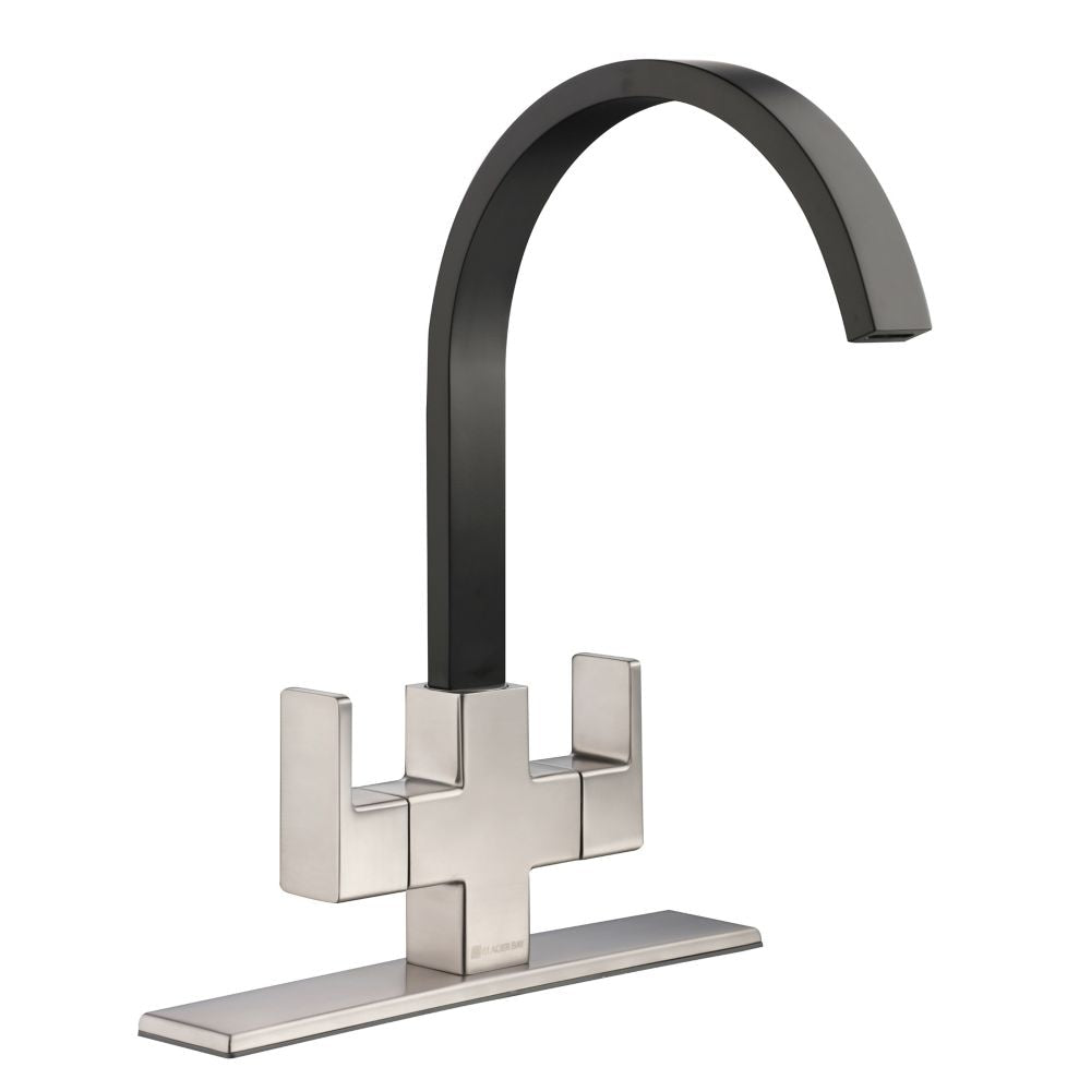 Robinet de cuisine standard à 2 poignées et à arc élevé contemporain Farrington en acier inoxydable et noir mat