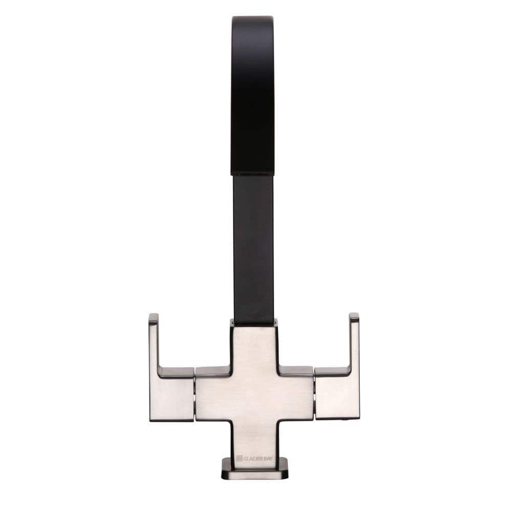 Robinet de cuisine standard à 2 poignées et à arc élevé contemporain Farrington en acier inoxydable et noir mat