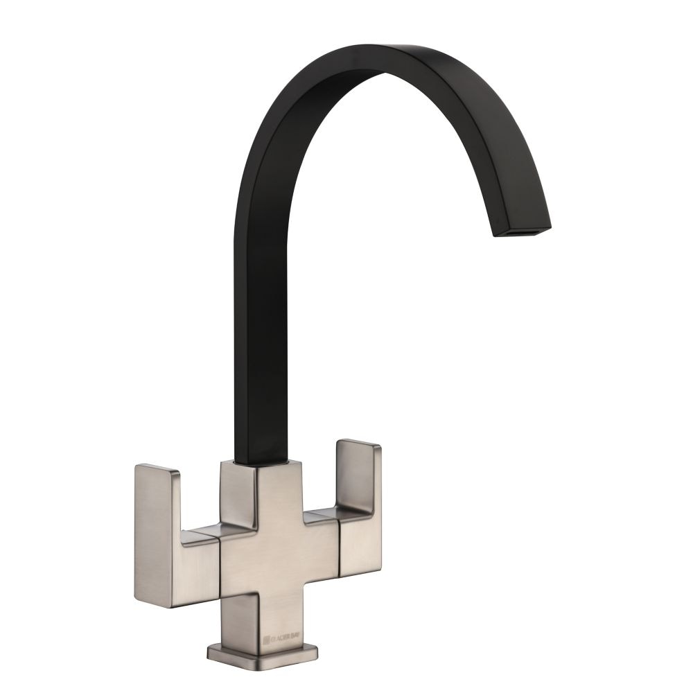 Robinet de cuisine standard à 2 poignées et à arc élevé contemporain Farrington en acier inoxydable et noir mat