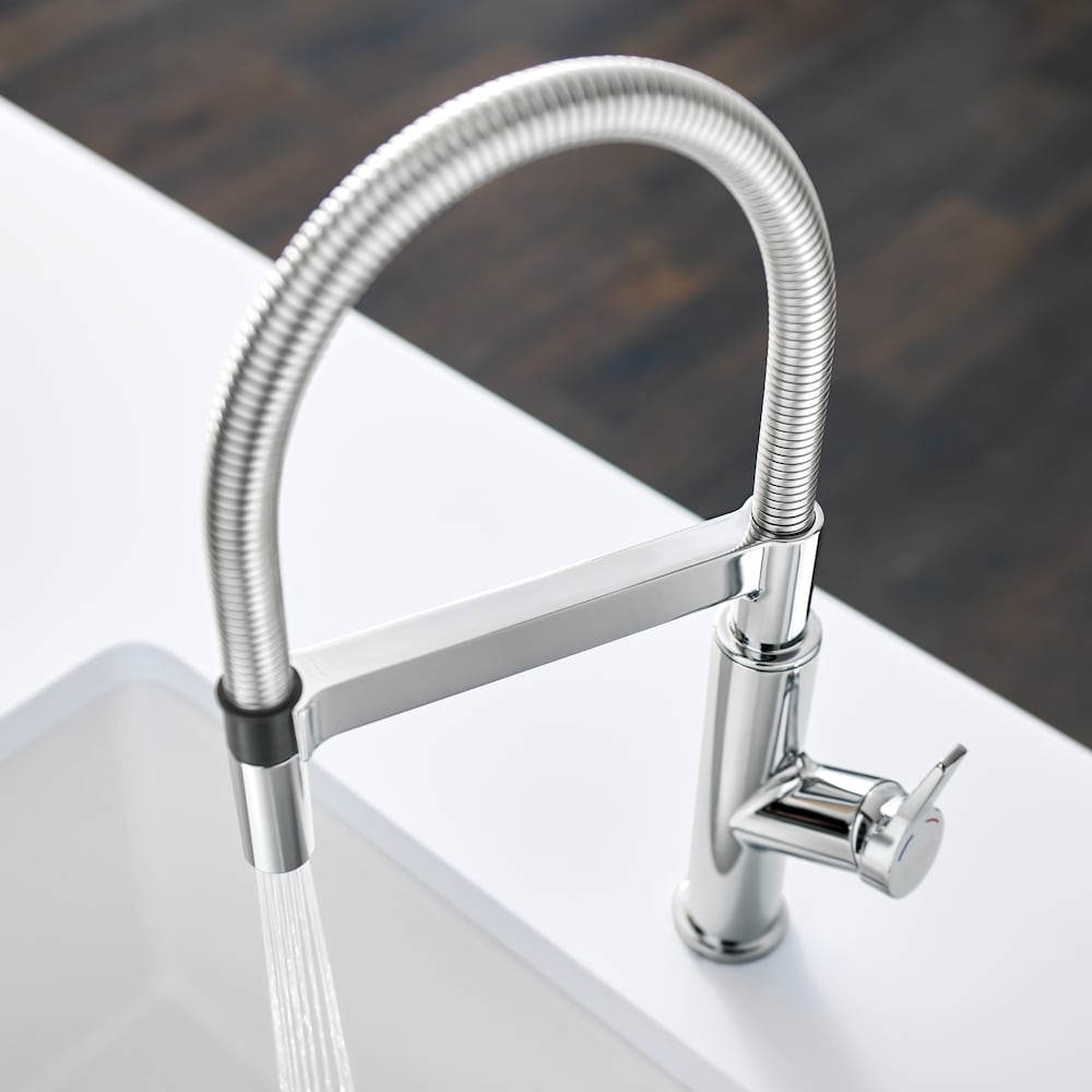 Robinet de cuisine à double jet rétractable semi-professionnel SOLENTA - Chrome