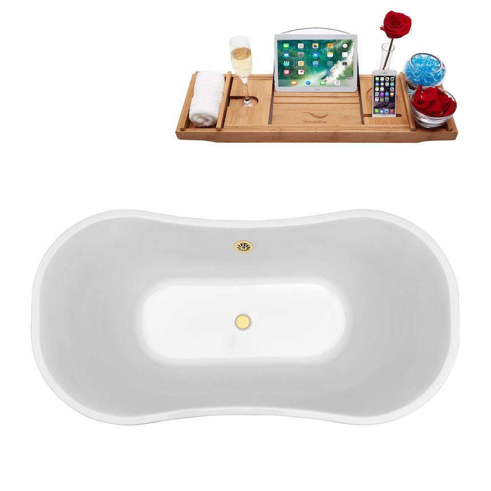 60-inch  N200GLD Soaking Freestanding Tub and Tray With External Drain