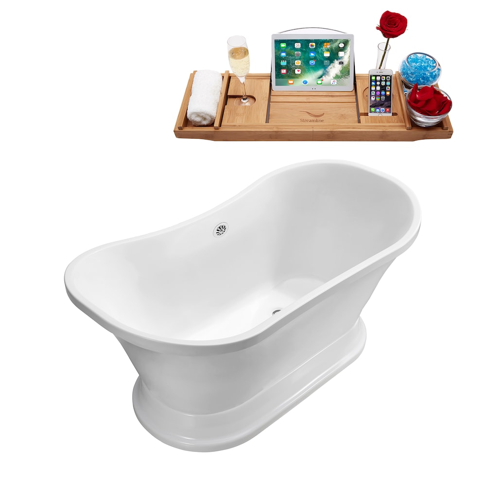 68-inch  N201CH Soaking Freestanding Tub and Tray With External Drain