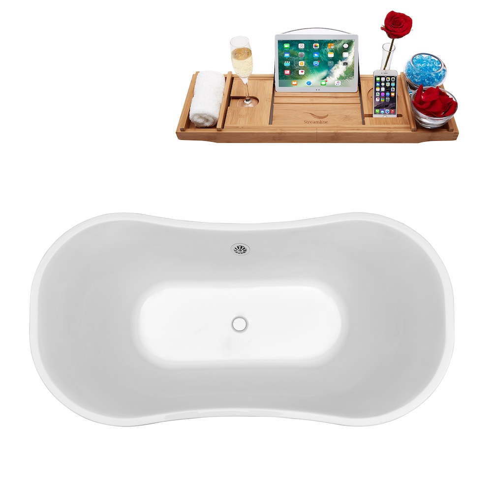 68-inch  N201CH Soaking Freestanding Tub and Tray With External Drain