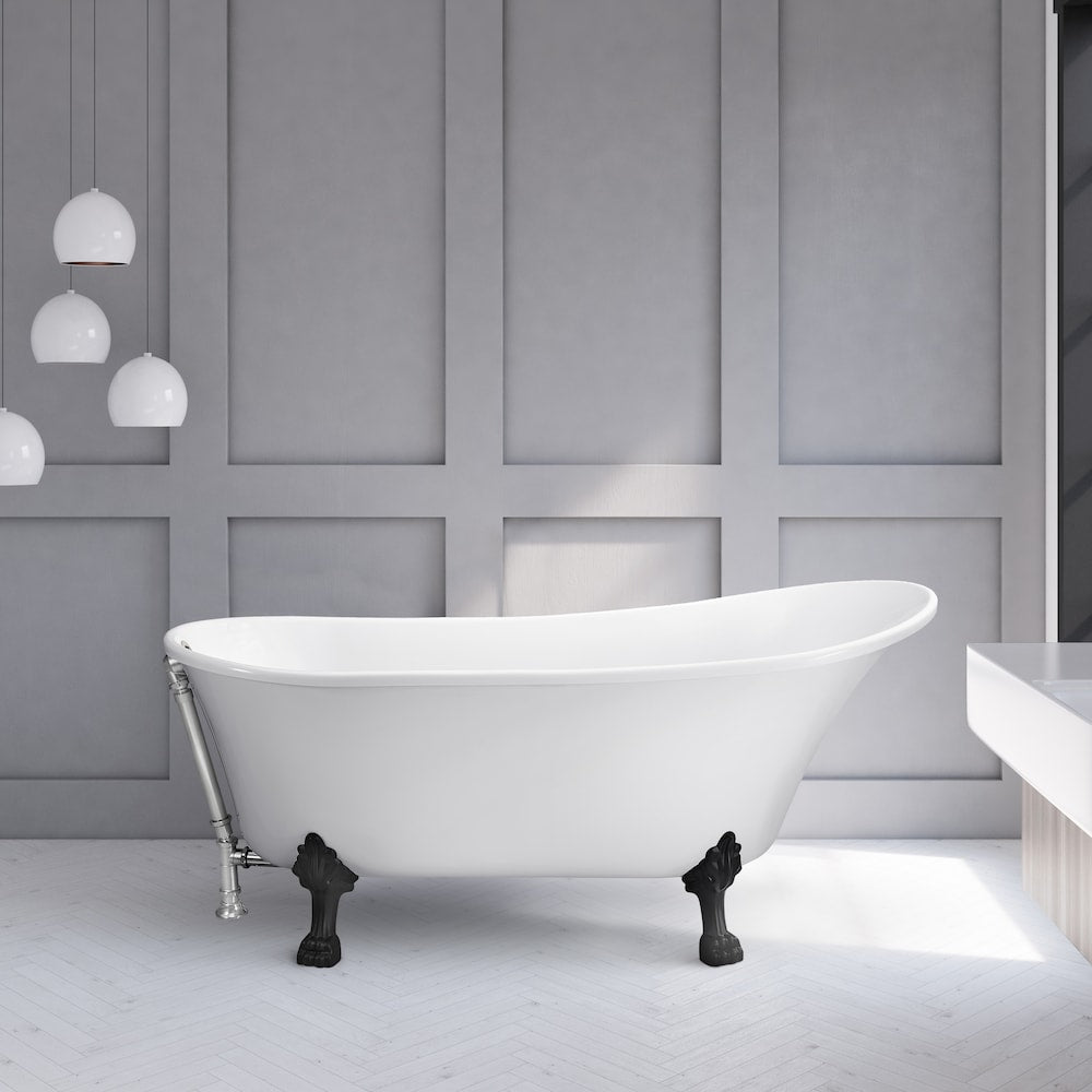 67-inch  N340BL-CH Soaking Clawfoot Tub and Tray With External Drain