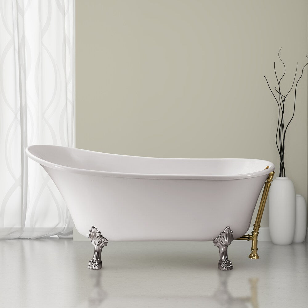 67-inch  N340CH-GLD Soaking Clawfoot Tub and Tray With External Drain