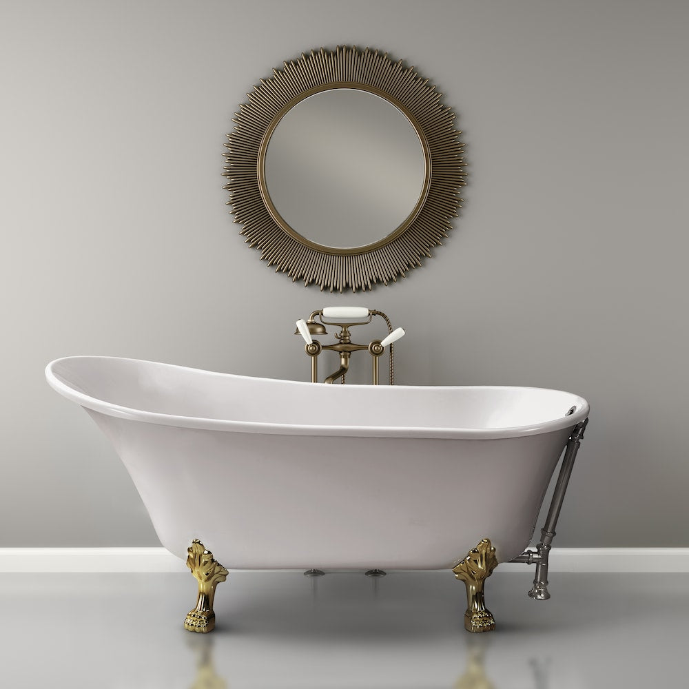 67-inch  N340GLD-CH Soaking Clawfoot Tub and Tray With External Drain