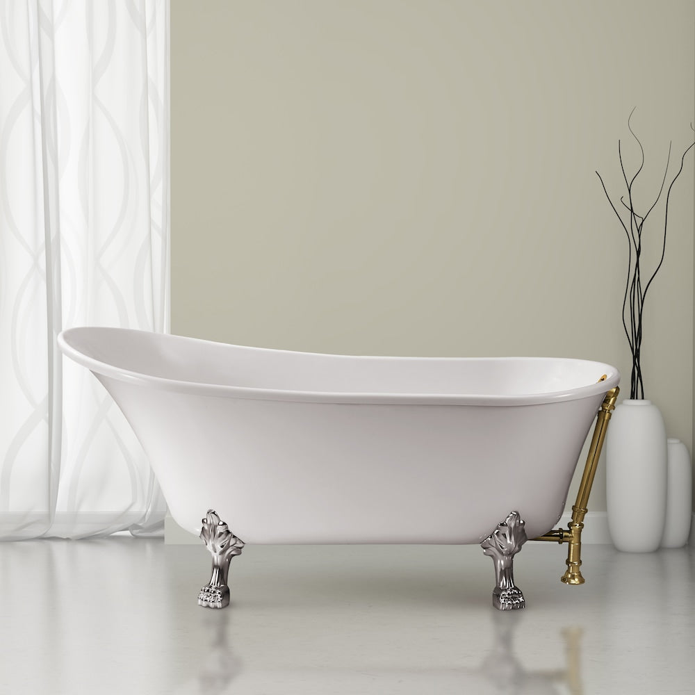 59-inch  N341CH-GLD Soaking Clawfoot Tub and Tray With External Drain