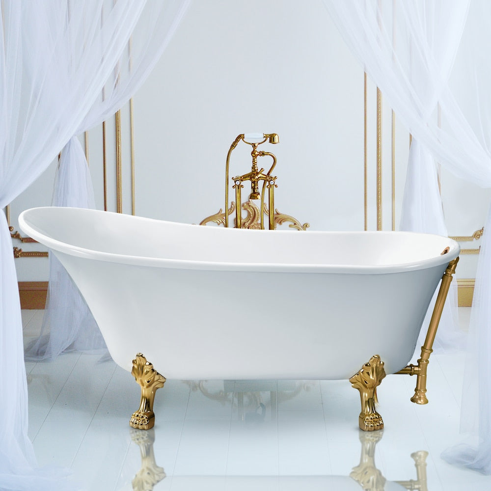 59-inch  N341GLD-GLD Soaking Clawfoot Tub and Tray With External Drain