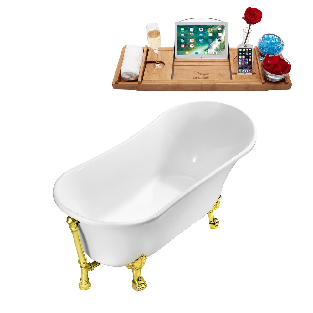 59-inch  N341GLD-GLD Soaking Clawfoot Tub and Tray With External Drain