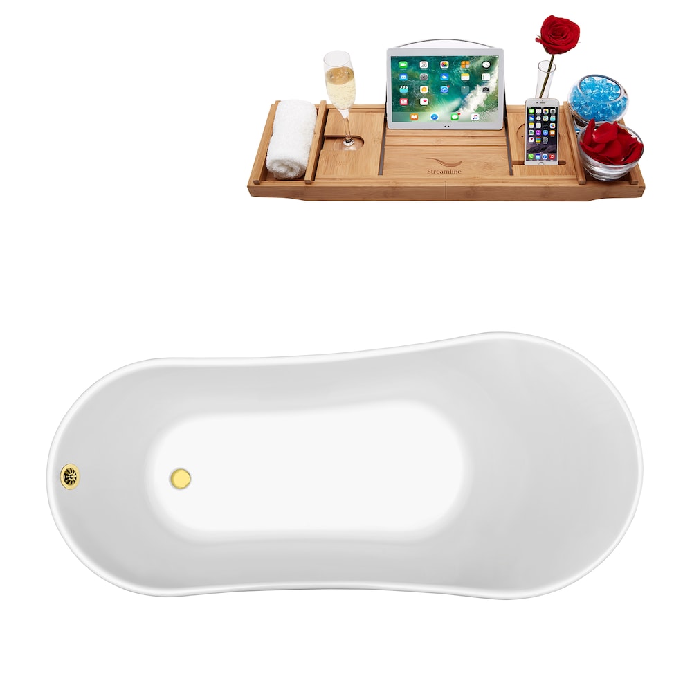 59-inch  N341WH-GLD Soaking Clawfoot Tub and Tray With External Drain