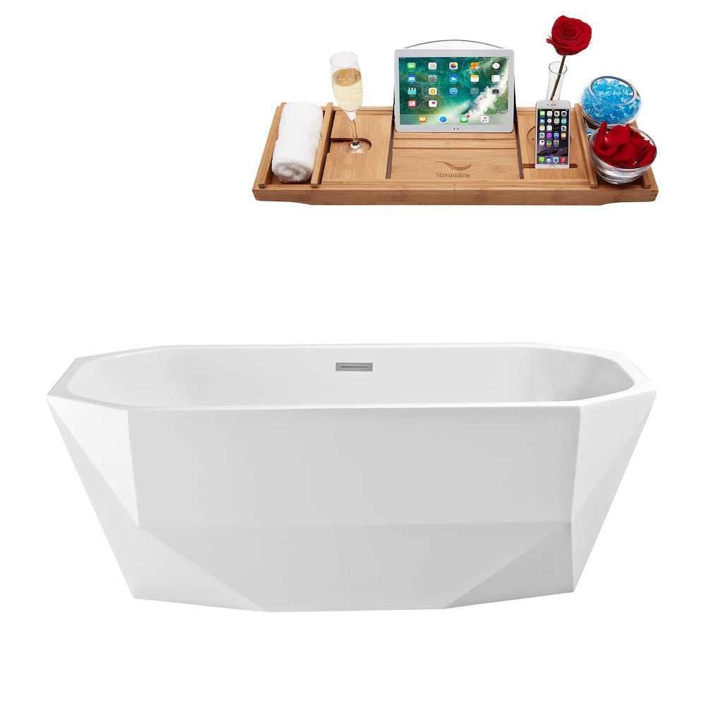 63-inch  N-620-63FSWH-FM Soaking Freestanding Tub and Tray With Internal Drain