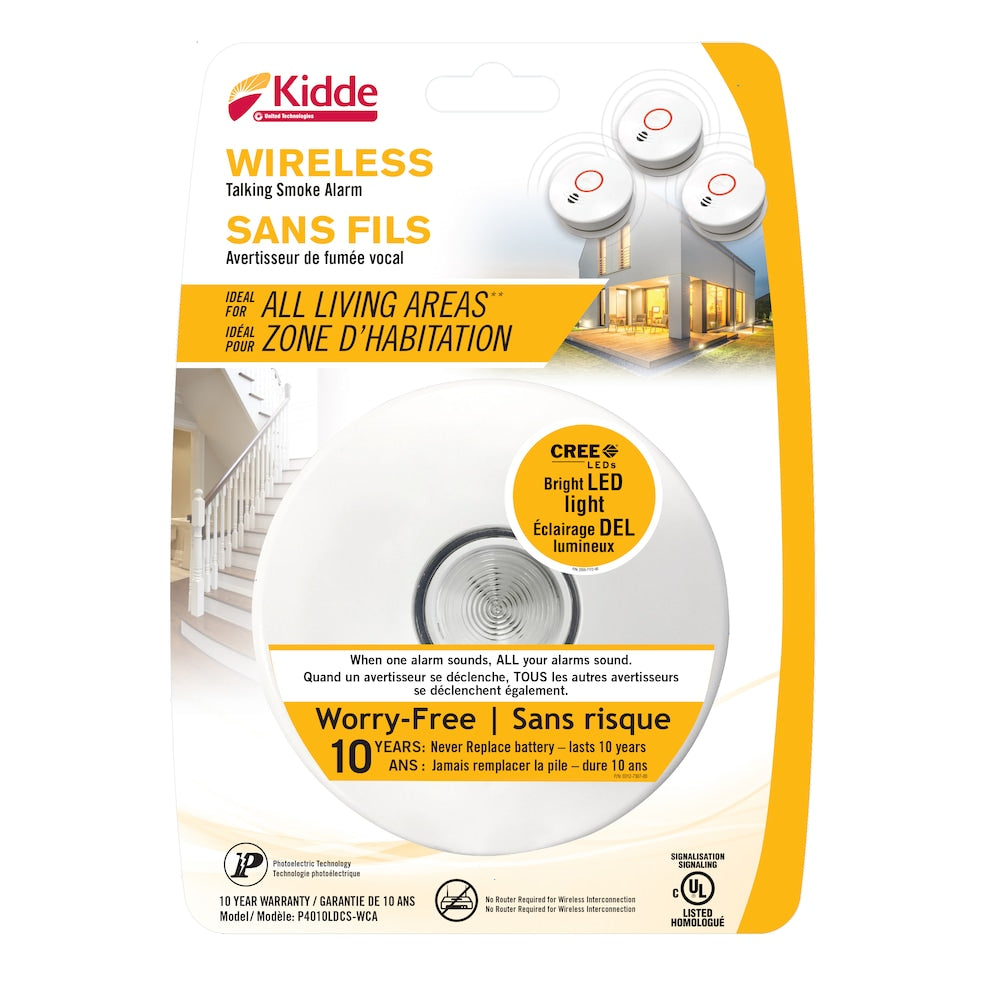 Détecteur de fumée sans fil à piles avec éclairage de sécurité à LED
