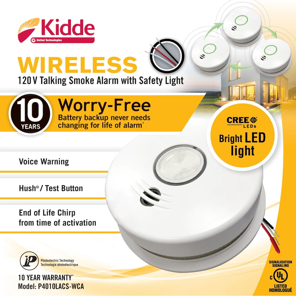 Détecteur de fumée filaire sans fil Worry Free avec alerte vocale et voyant de sécurité à LED