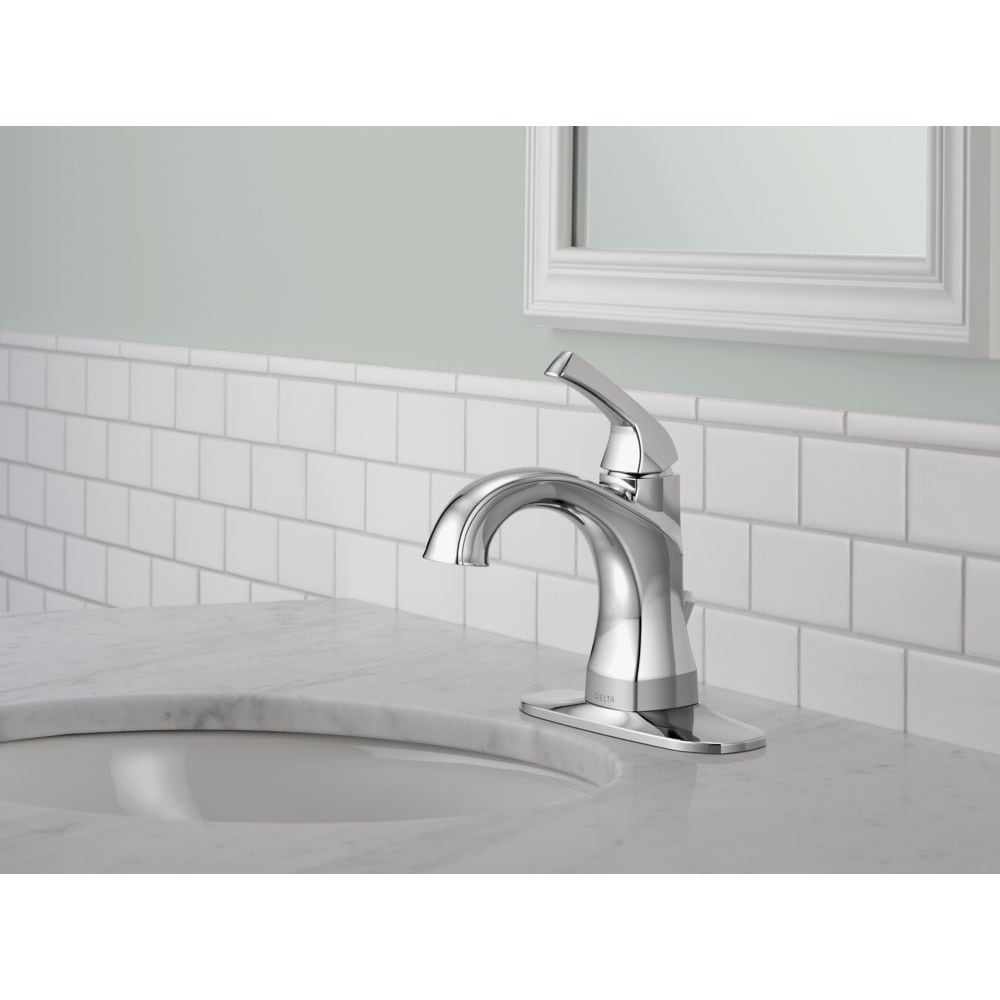 Robinet de lavabo de salle de bain à poignée unique et à trou unique Portwood, montage sur pont, débit standard, chrome