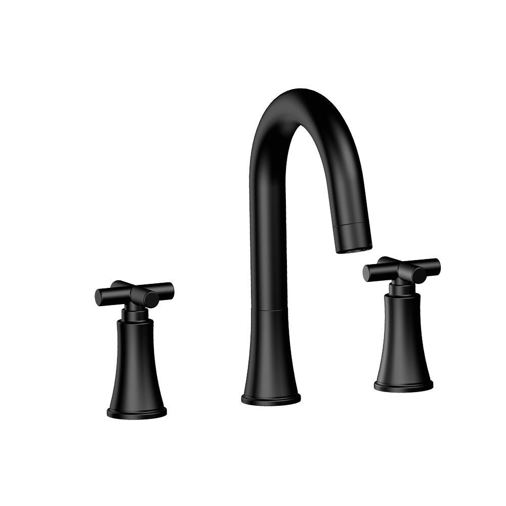 Robinet de salle de bain à arc élevé à 2 poignées Wilmont (8 po) en noir mat avec poignées croisées