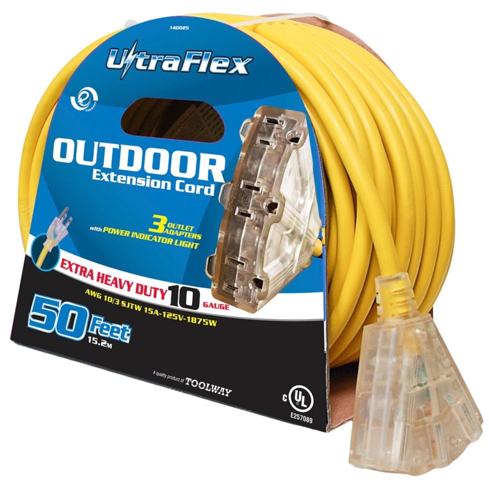 Ext Cord 15.2m SJTW 10/3 3-Outlet