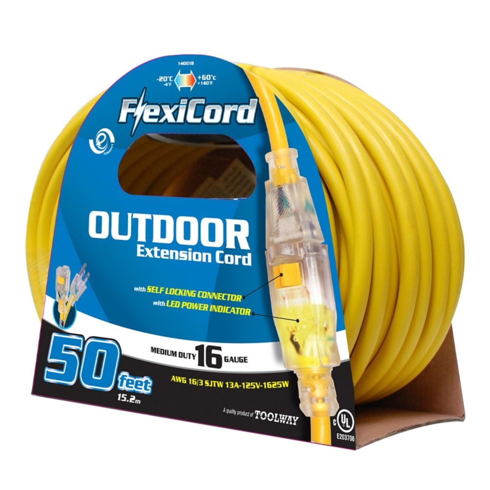 Ext Cord 15m SJTW 16/3 1-Outlet