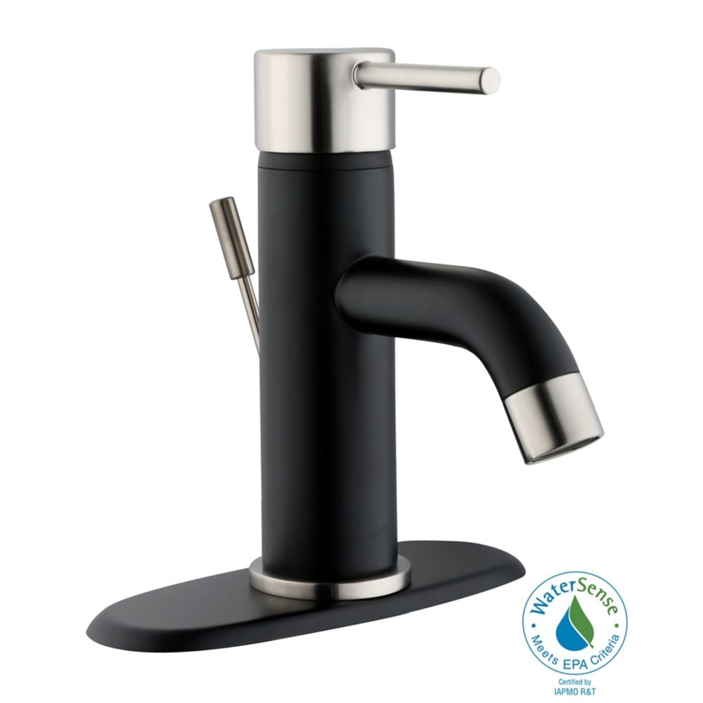 Robinet de salle de bain moderne à un trou et à poignée unique à arc bas en nickel brossé et noir mat