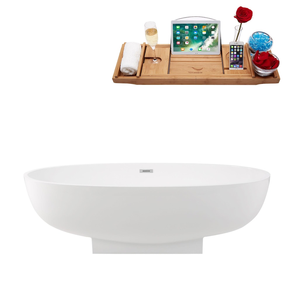 67 inch Solid Surface Resin K-70-70FSWHSS-FM Soaking Freestanding Tub and Tray with Internal Drain