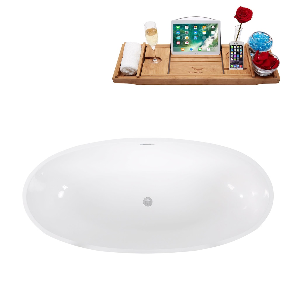 67 inch Solid Surface Resin K-70-70FSWHSS-FM Soaking Freestanding Tub and Tray with Internal Drain