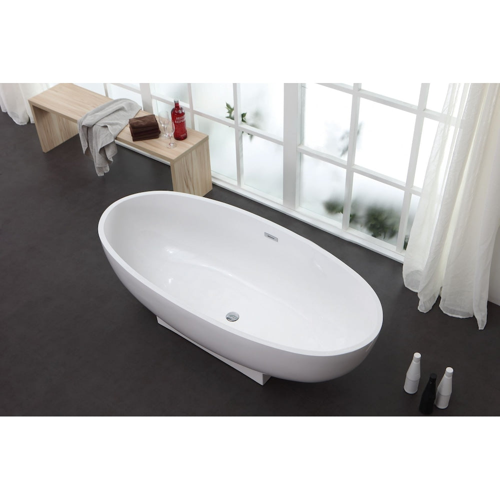 67 inch Solid Surface Resin K-70-70FSWHSS-FM Soaking Freestanding Tub and Tray with Internal Drain