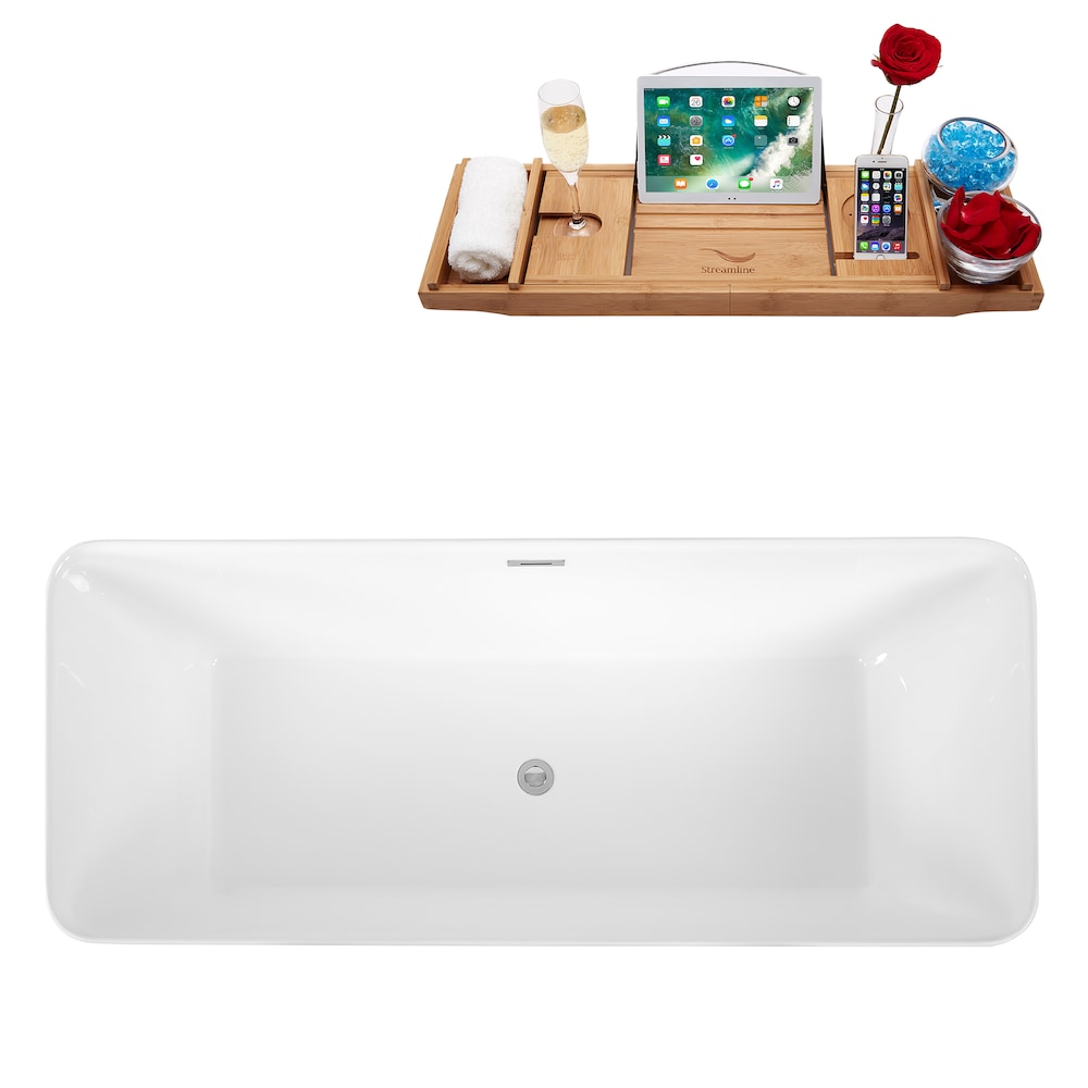 67 inch Solid Surface Resin K-81-70FSWHSS-FM Soaking Freestanding Tub and Tray with Internal Drain