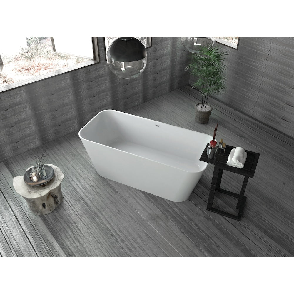 Baignoire autoportante et plateau de trempage en résine à surface solide K-82-59FSWHSS-FM de 59 pouces avec drain interne