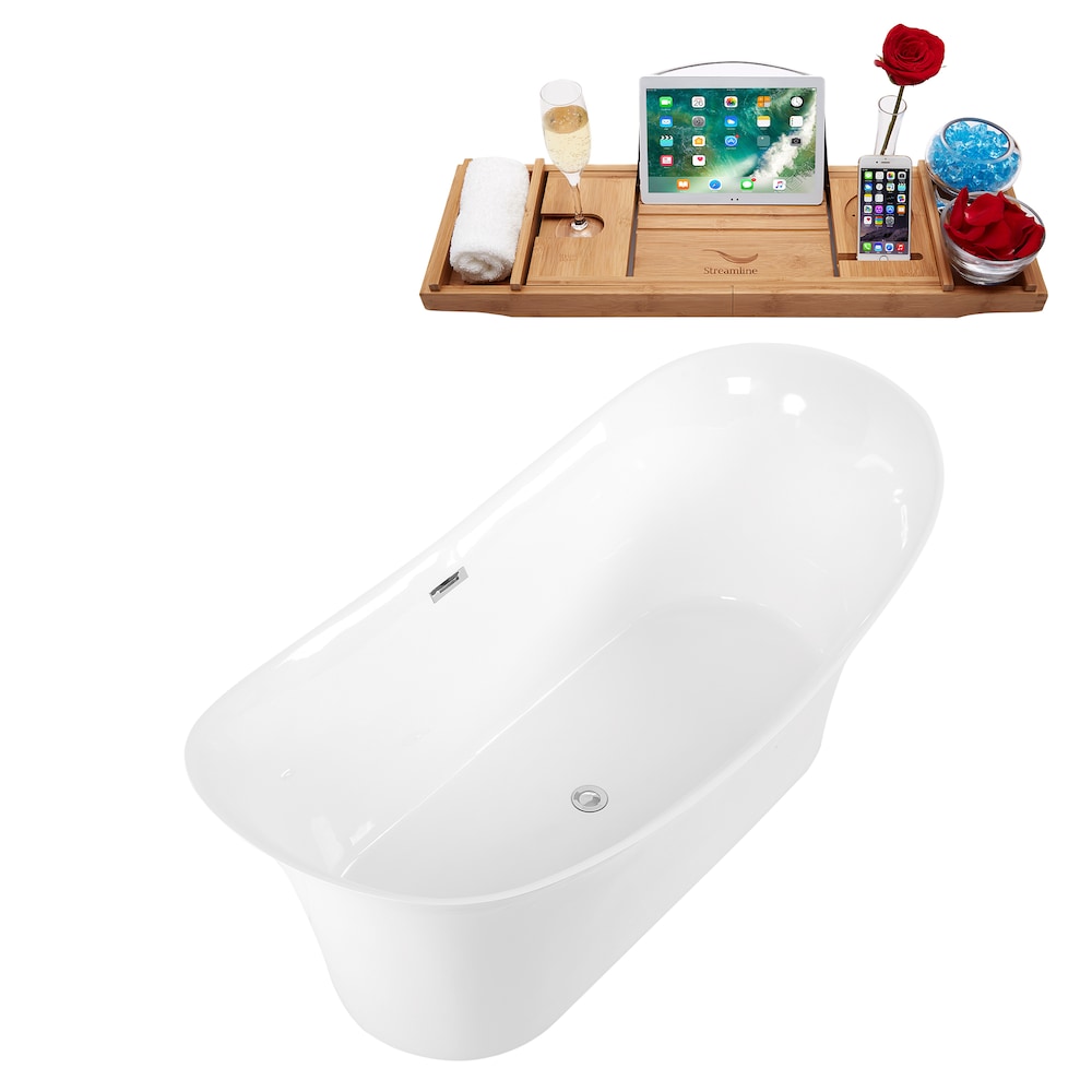 67 inch Solid Surface Resin K-88-70FSWHSS-FM Soaking Freestanding Tub and Tray with Internal Drain