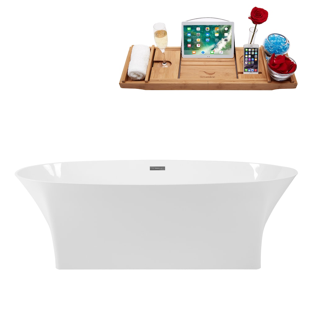 67 inch Solid Surface Resin K-92-70FSWHSS-FM Soaking Freestanding Tub and Tray with Internal Drain