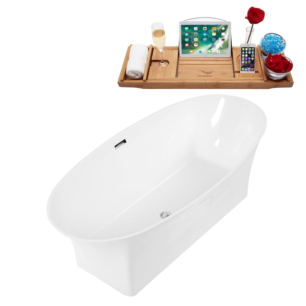 67 inch Solid Surface Resin K-92-70FSWHSS-FM Soaking Freestanding Tub and Tray with Internal Drain