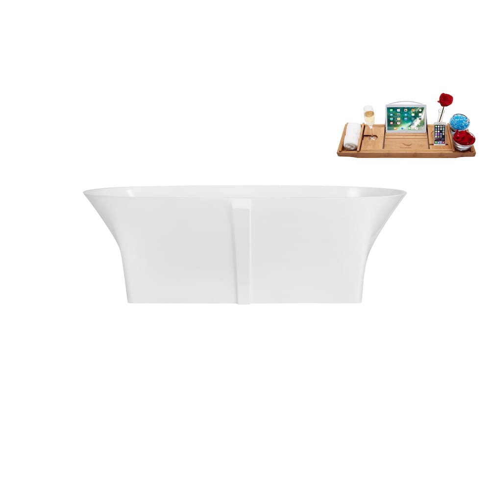 67 inch Solid Surface Resin K-92-70FSWHSS-FM Soaking Freestanding Tub and Tray with Internal Drain