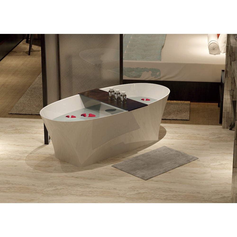 67 inch Solid Surface Resin K-92-70FSWHSS-FM Soaking Freestanding Tub and Tray with Internal Drain
