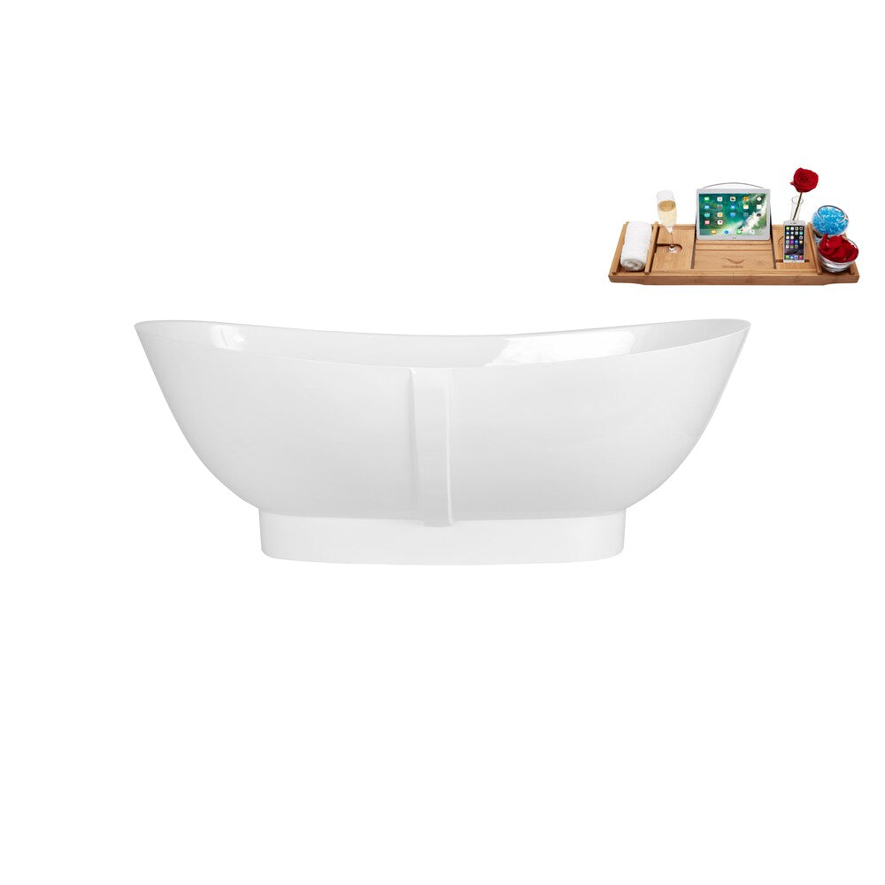 63 inch Solid Surface Resin K-96-63FSWHSS-FM Soaking Freestanding Tub and Tray with Internal Drain
