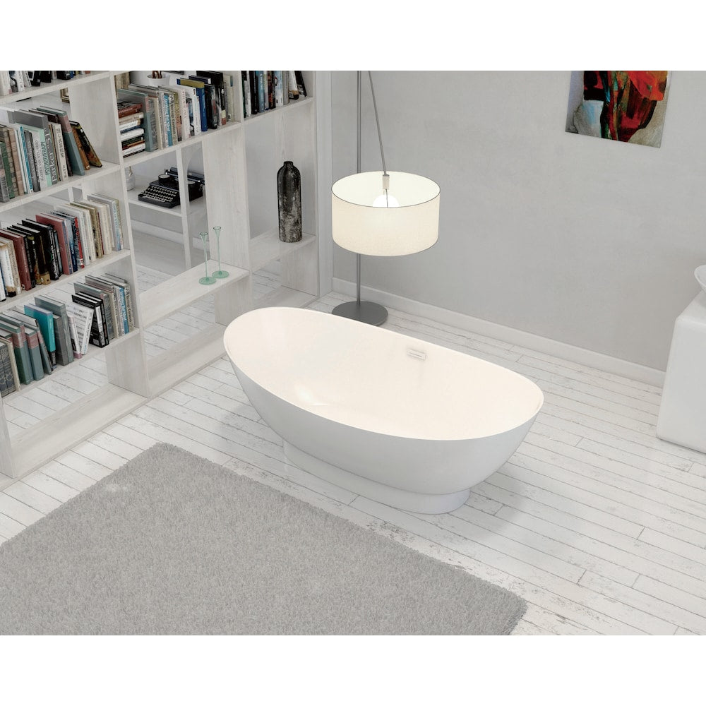 63 inch Solid Surface Resin K-96-63FSWHSS-FM Soaking Freestanding Tub and Tray with Internal Drain