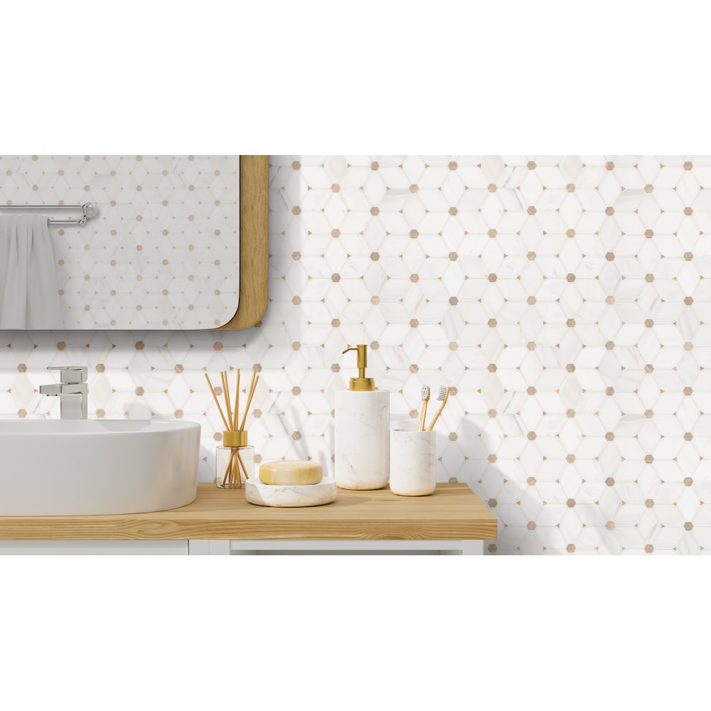 Cecily 10.83-inch x 12.6-inch x 10 mm Polished Marble Mesh-Mounted Mosaic Tile (9.5 sq. ft. / case)
