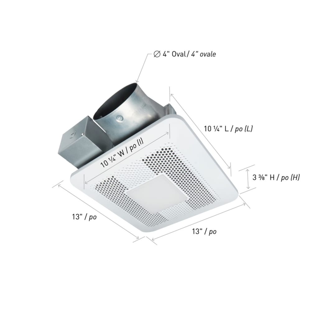 80-100 CFM 0.5-1.1 Sones Whisper Thin Low Profile Bath Fan (for rooms < 100 sq. ft.) ENERGY STAR®