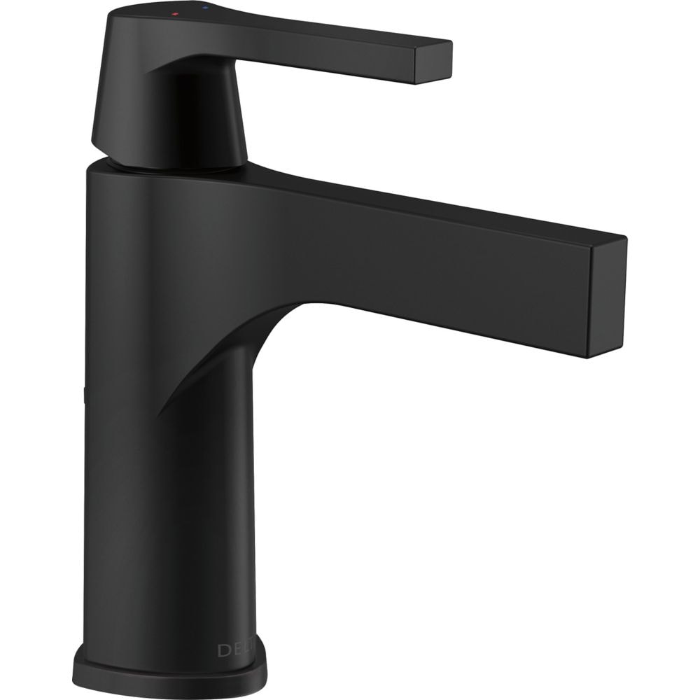 Robinet de lavabo de salle de bain à poignée unique et à trou unique Zura avec ensemble de vidange en métal en noir mat