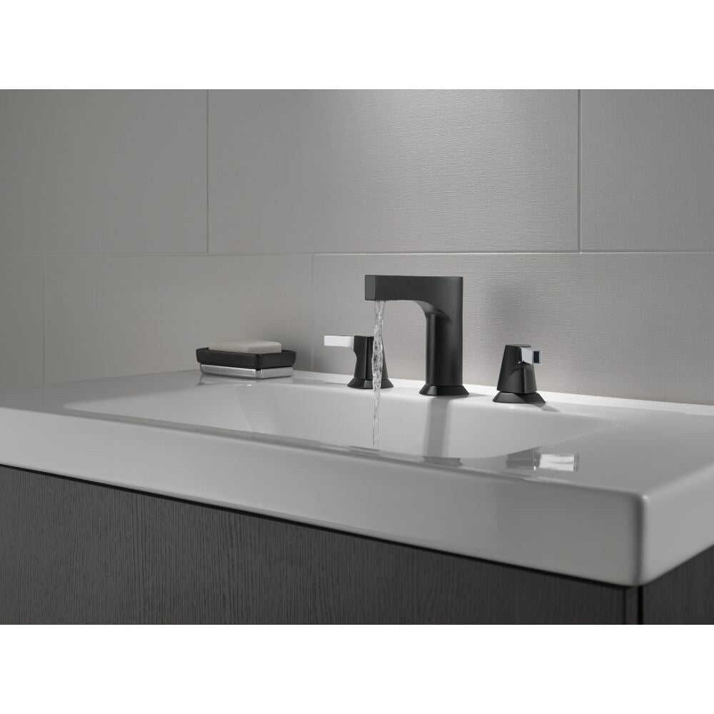 Robinet de salle de bain à 2 poignées et à large bec Zura de 8 pouces avec ensemble de vidange en métal en noir mat