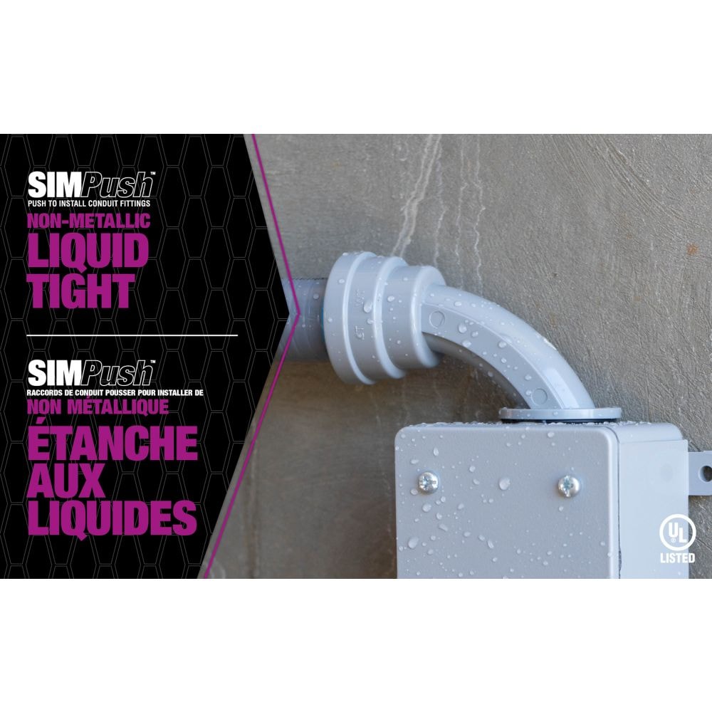 Connecteur de boîte SIMPush non métallique étanche aux liquides de 1 pouce